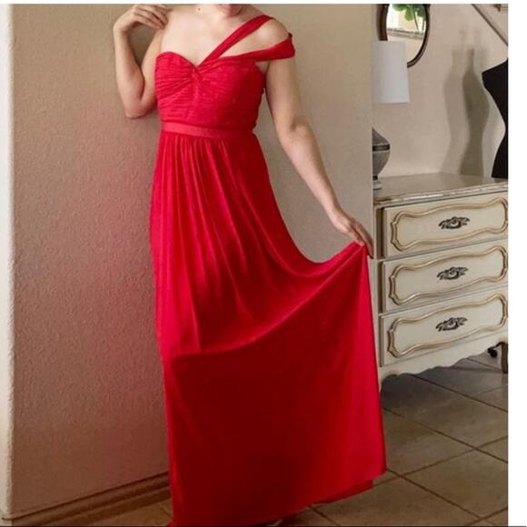 BCBGMAXAZRIA Jamille One-Shoulder Chiffon Evening Gown Red Berry 0 Formal Event - Picture 2 of 10